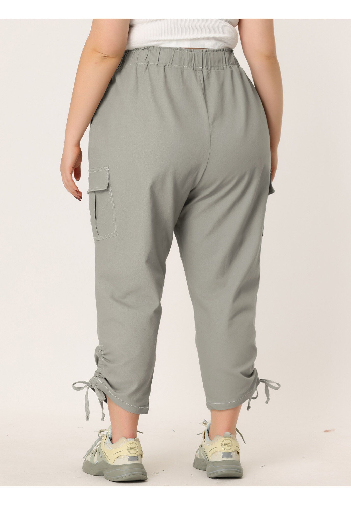 DRAWSTRING ELASTIC WAIST CARGO PANTS, Gray / Cool Gray, alternate image number 3