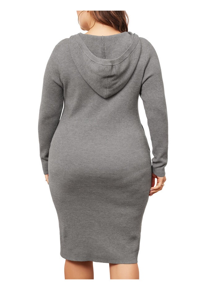 Long Sleeve Knit Pullover Hooded with Pocket Sweater Dress, Grey / Cool Gray, alternate image number 3