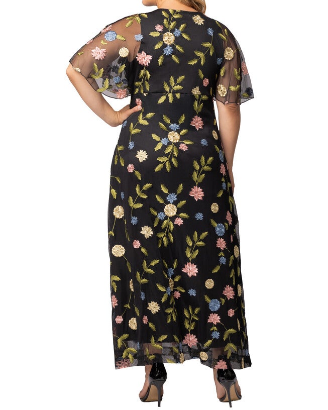 Embroidered Elegance Evening Gown, BLACK BLOSSOM PRINT / Black, alternate image number 1