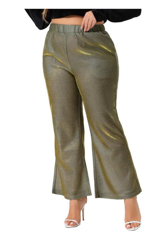 METALLIC SPARKLY HIGH WAIST WIDE LEG PALAZZO PANTS, Gold / Gold, alternate image number null
