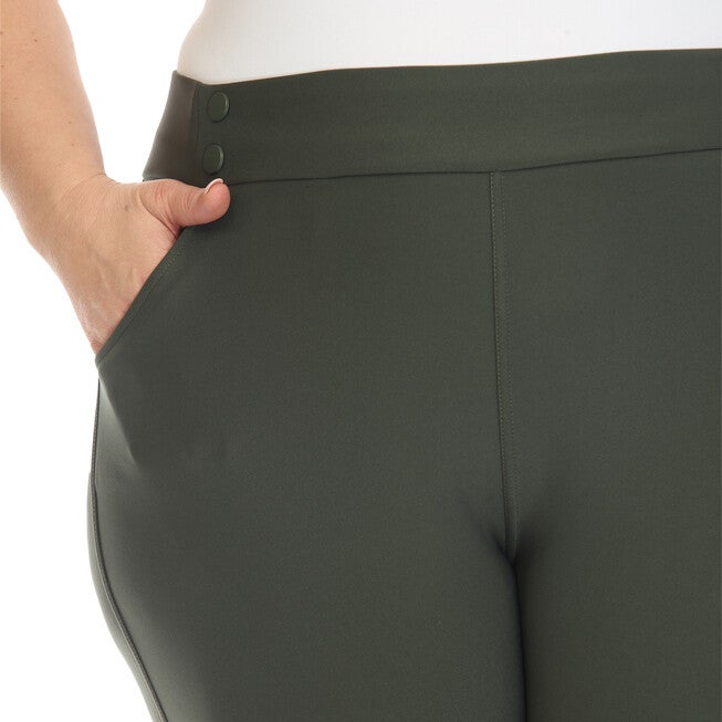 White Mark Super Soft Elastic Waistband Scuba Pants, Olive / Olive Green, alternate image number null