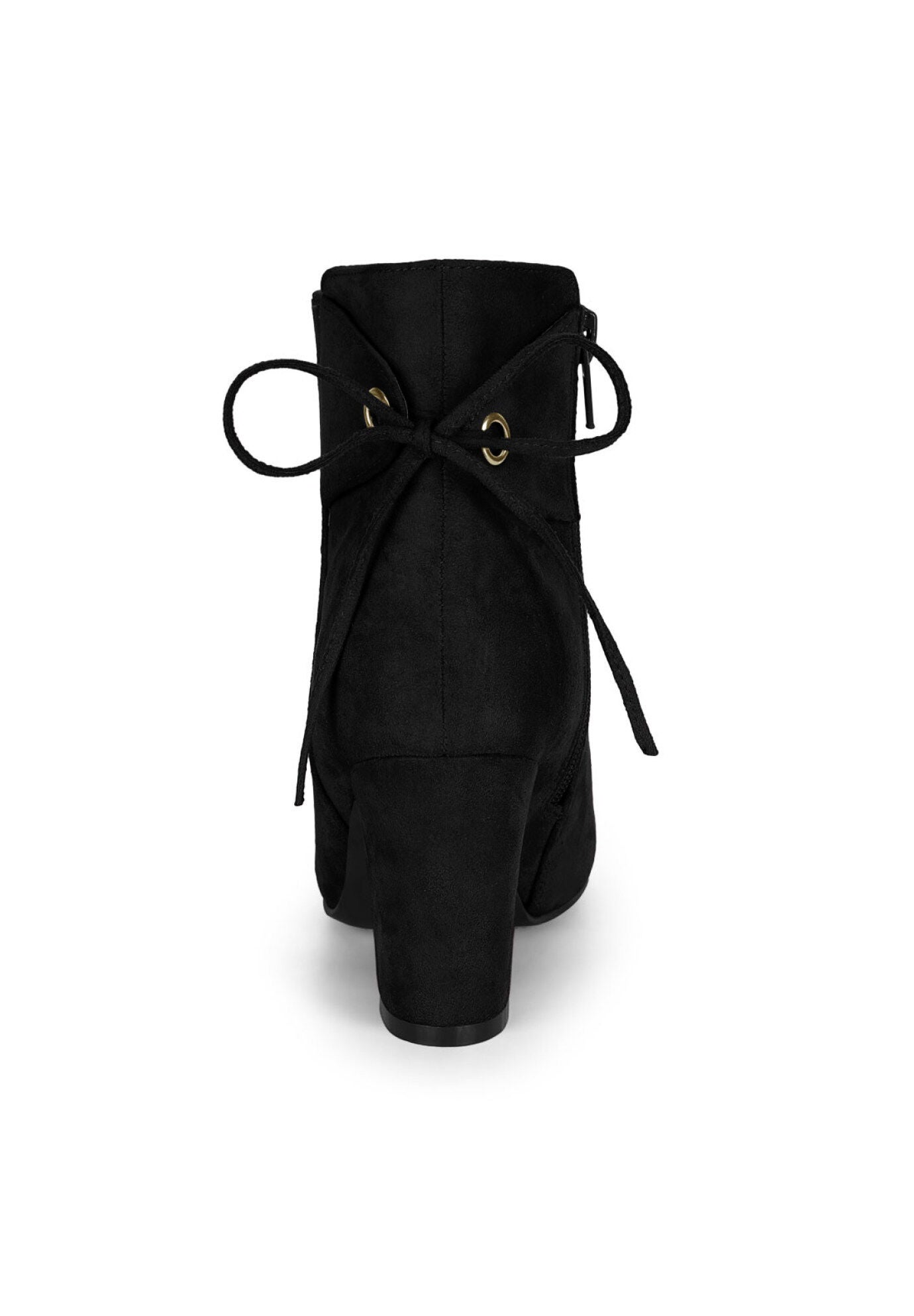 ROUND TOE BLOCK HEEL ZIPPER ANKLE BOOTS, Black / Black, alternate image number 3