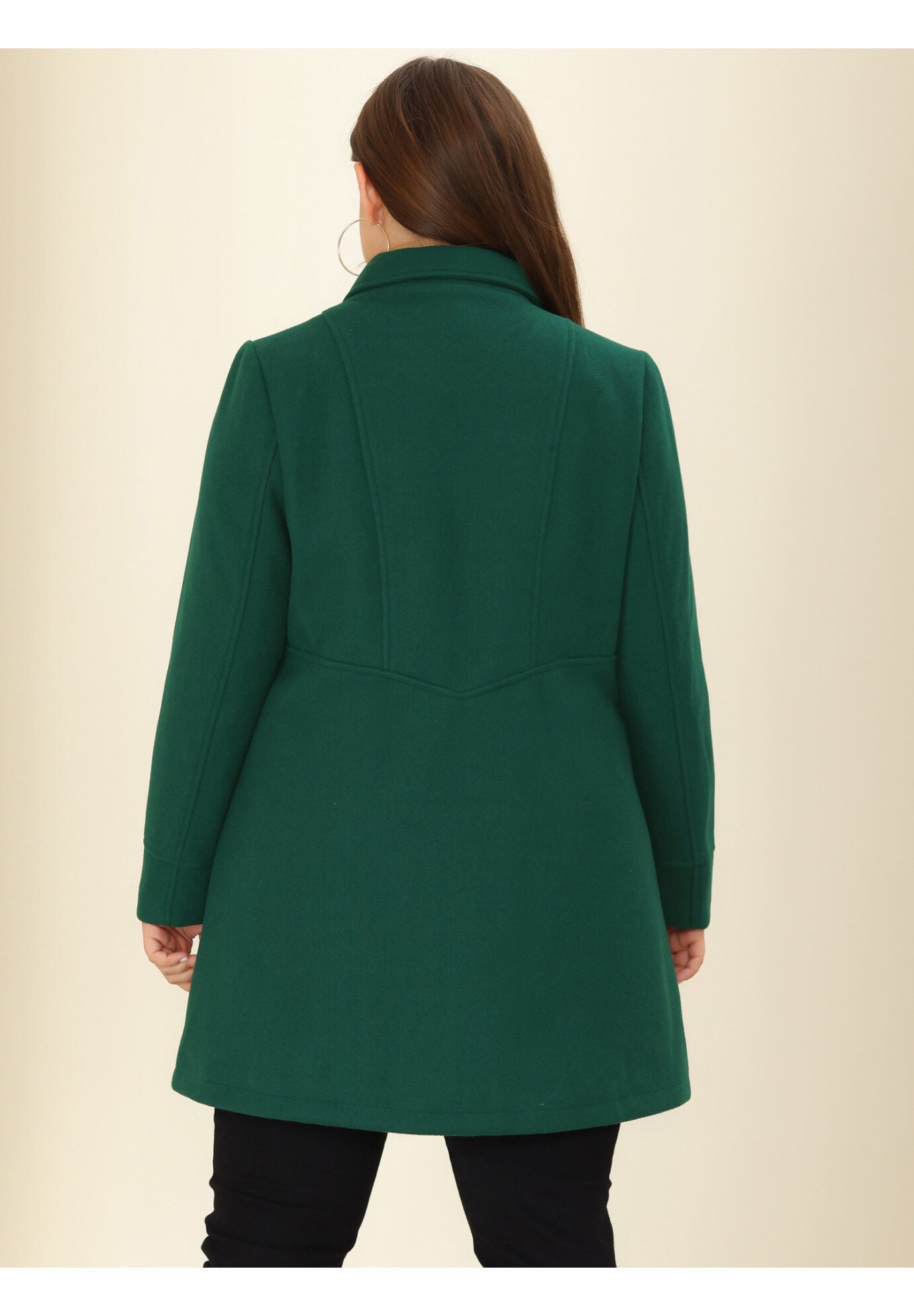 NOTCH LAPEL DOUBLE BREASTED PEA TRENCH COAT, Dark Green / Forest Green, alternate image number 3