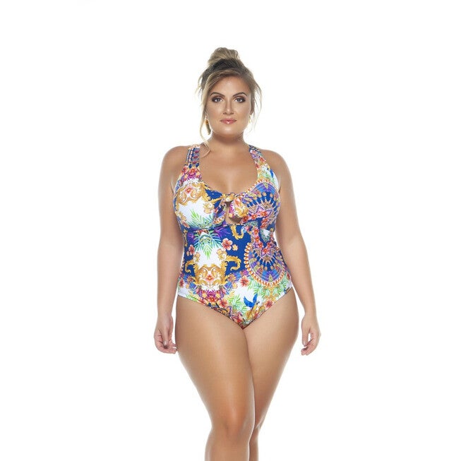 Swimsuit With A Knot Tie In The Neckline, Indian / Royal Blue, hi-res image number 0