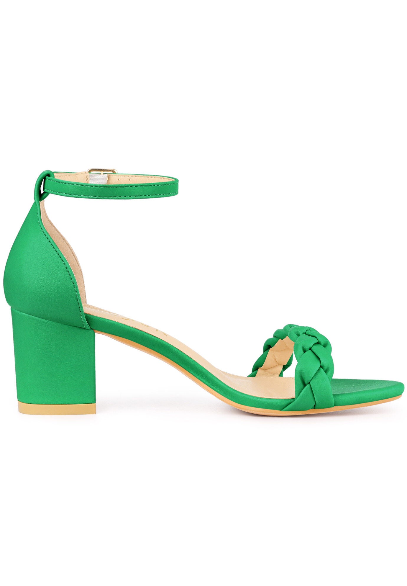 Chunky Heels Ankle Strap Braided Heel Sandals, Green / Kelly Green, hi-res image number 0