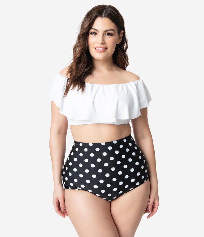 White Ruffle Swim Top, White / White, alternate image number 4