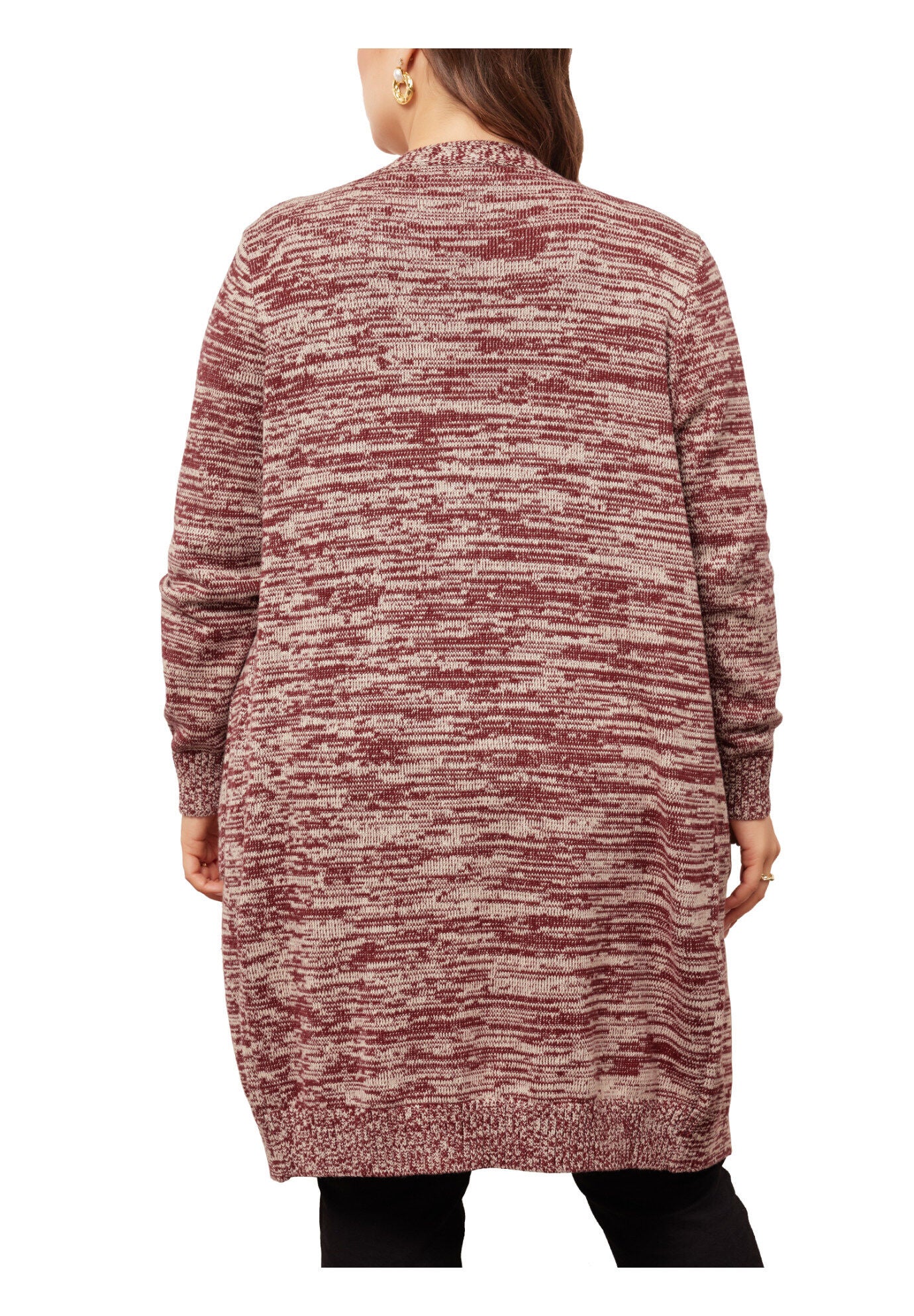 CONTRAST COLOR OPEN FRONT POCKETS SWEATER CARDIGAN, Burgundy / Red, alternate image number 3