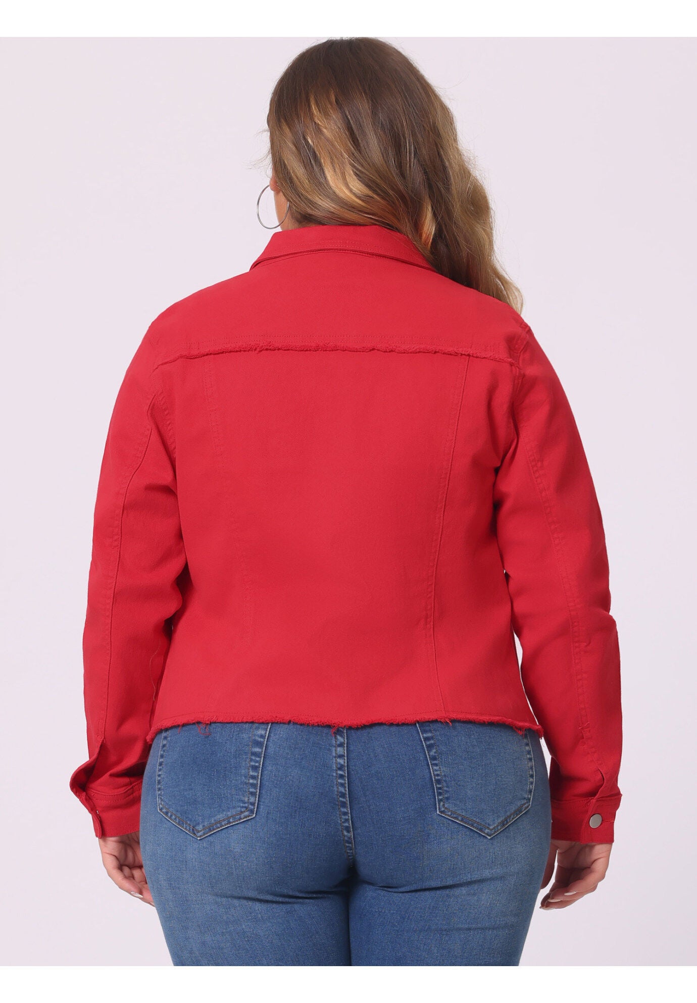 WASHED FRONT FRAYED DENIM JACKET, Red / Red, alternate image number 3