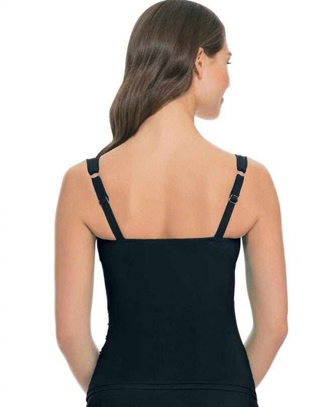 D-CUP SHIRRED UNDERWIRE TANKINI TOP, Tutti Frutti Black / Black, alternate image number null