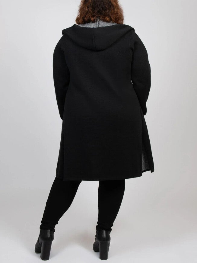 Nora Hooded Open Front Knit Cardigan Black, Black / Black, alternate image number 4