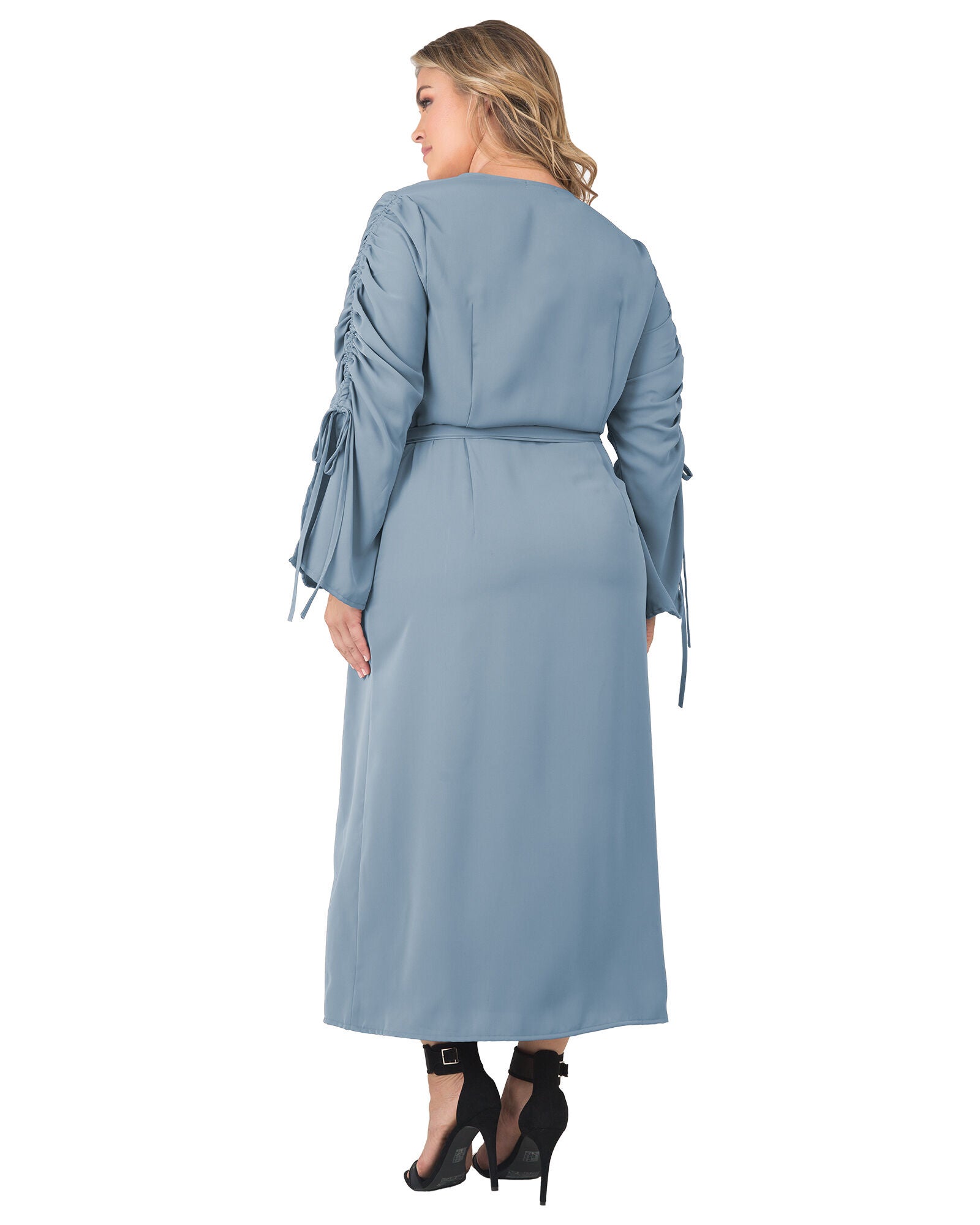 Standards & Practices Long Sleeve Maxi Wrap Dress, SLATE / Light Blue, alternate image number 4