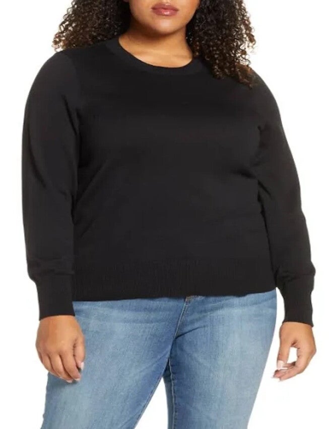 Michael Kors Women's Plus Side Snap Crewneck Sweater Black Size 1X, Black / Black, hi-res image number 0