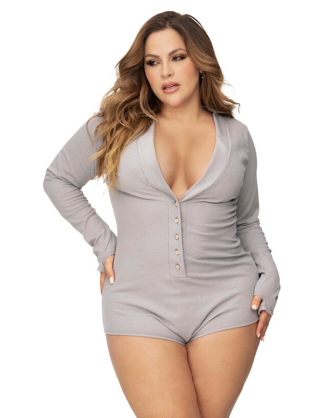 Long Sleeve Sleep Romper, Grey / Warm Grey, hi-res image number 0