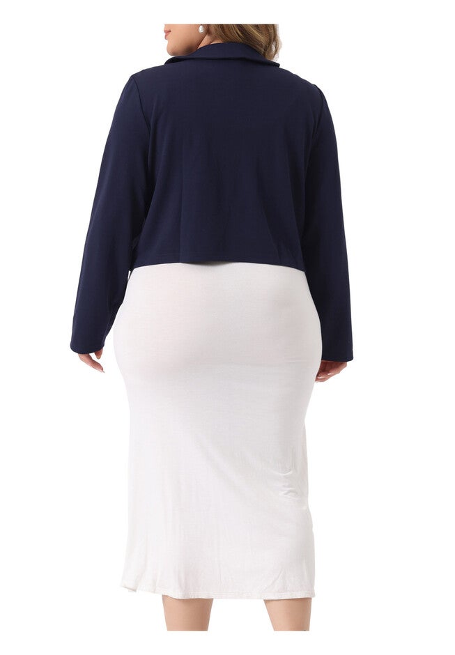 PETER PAN COLLAR CROP SHRUG JACKET, Navy Blue / Navy, alternate image number 3