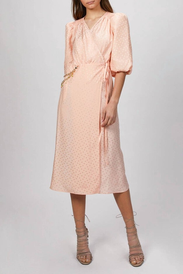 MIDI DRESS WITH CHAIN IN PEACH JACQUARD, , alternate image number null