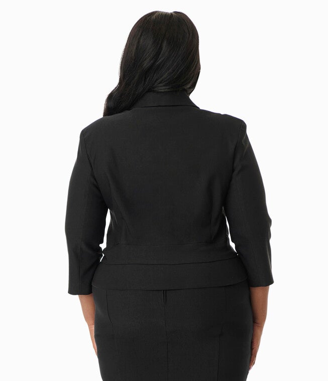 Unique Vintage Plus Size Black Peplum Jacket, Black / Black, alternate image number null