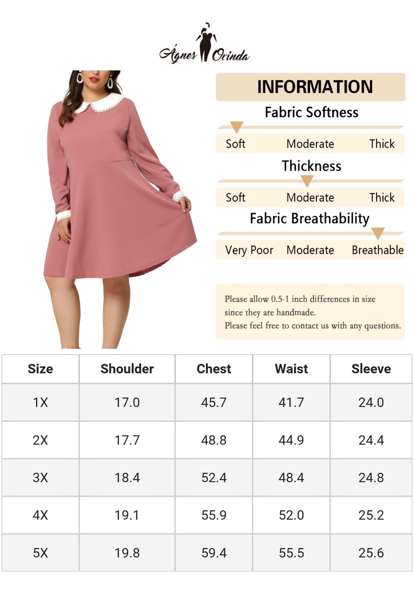 LONG SLEEVE DOLL PETER PAN COLLAR FLARE MIDI DRESS, Pink / Pink, alternate image number 2