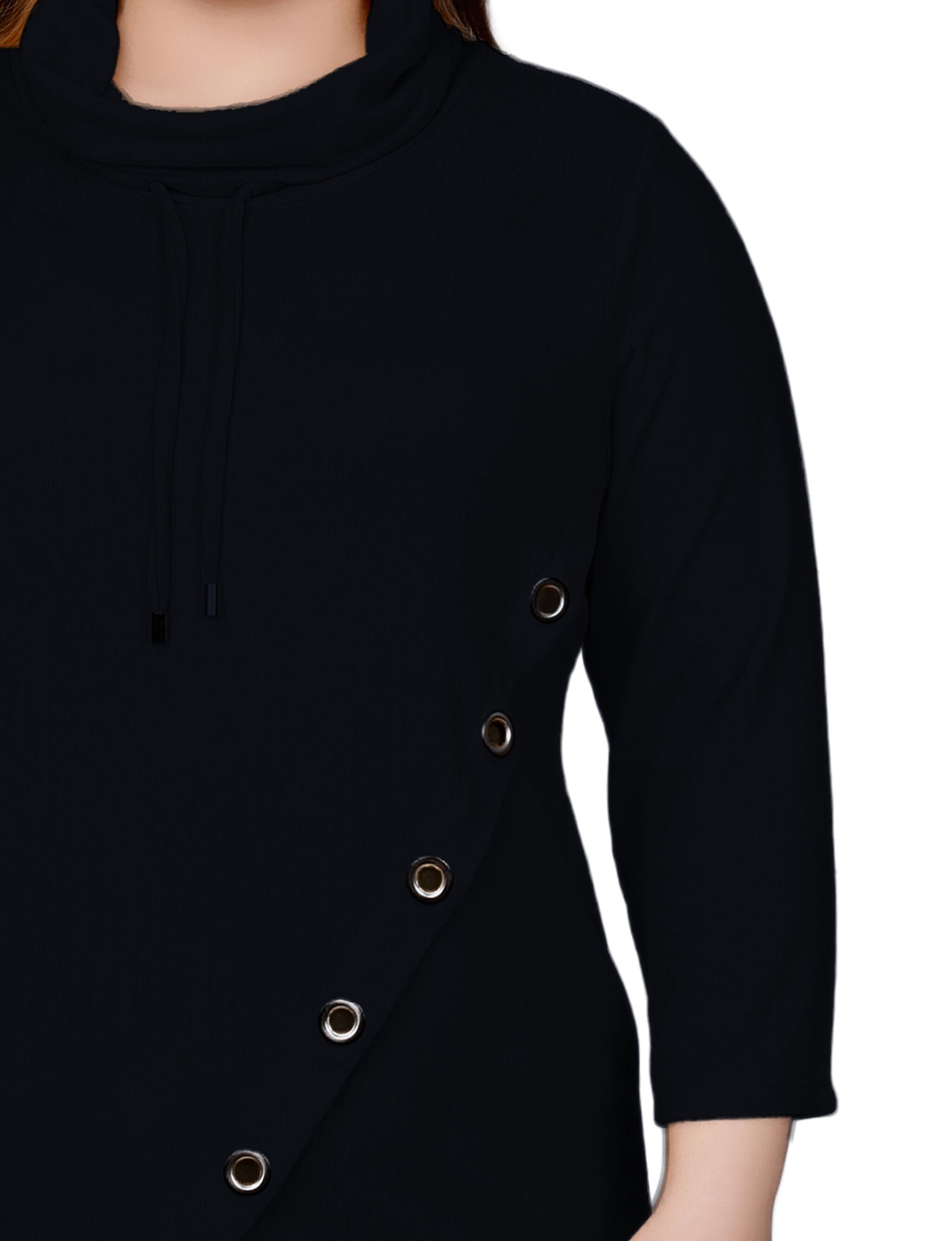 Plus Size 3/4 Slv Top With Grommet Hem, Black, alternate image number 2
