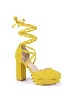 Lace Up Strappy Platform Block Heel Pumps