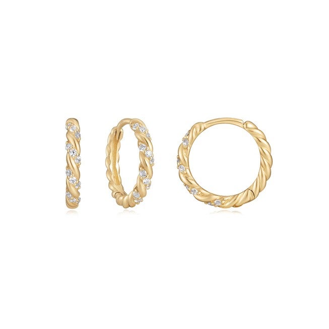 14K Gold & Diamond Twisted Huggie Hoops Gold, Gold / Gold, hi-res image number null