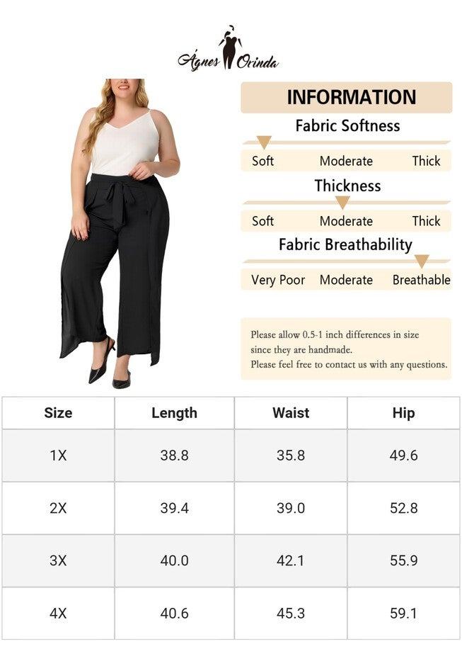 CHIFFON HIGH WAIST TIE FRONT SPLIT FLOWY WIDE LEG PALAZZO PANTS, Black / Black, alternate image number 4