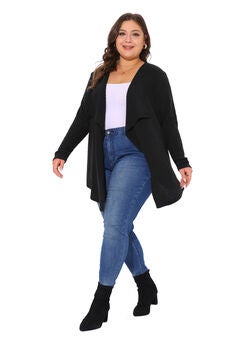 OPEN FRONT IRREGULAR HEM CARDIGAN WITH POCKETS