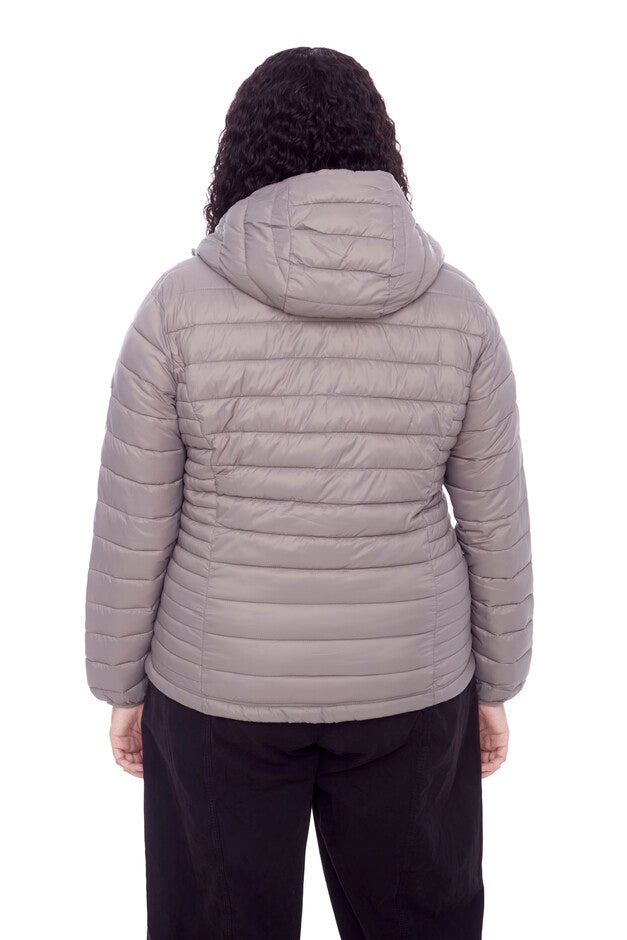 Women's Plus Size - YOHO | Vegan Down Lightweight Packable Puffer Jacket & Bag, Taupe / Taupe, alternate image number 3