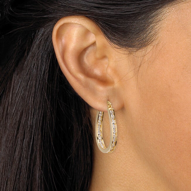 2.52 TCW Round Cubic Zirconia Inside-Out Hoop Earrings in Yellow Goldtone, , alternate image number 7