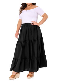 Elastic High Waist Boho Flowy A Line Long Swing Maxi Skirt