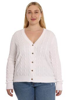 Cotton frayed edge cable cardigan