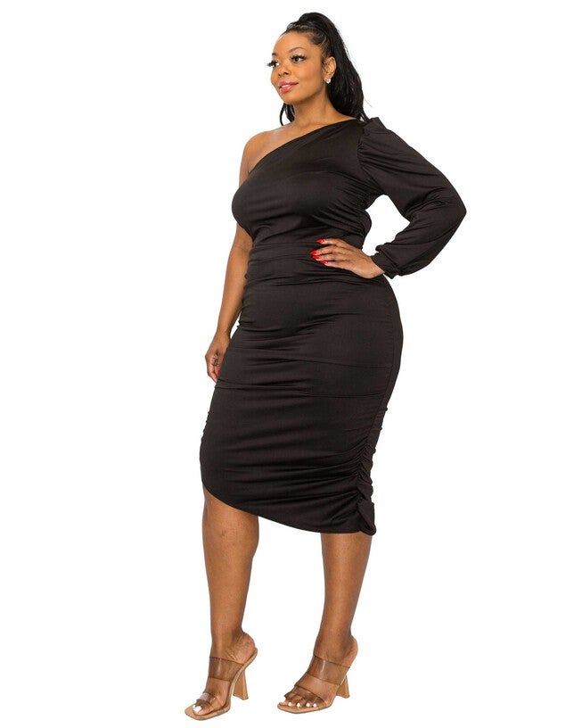 GAIA ASYMMETRICAL BODYCON DRESS, Black / Black, alternate image number 1