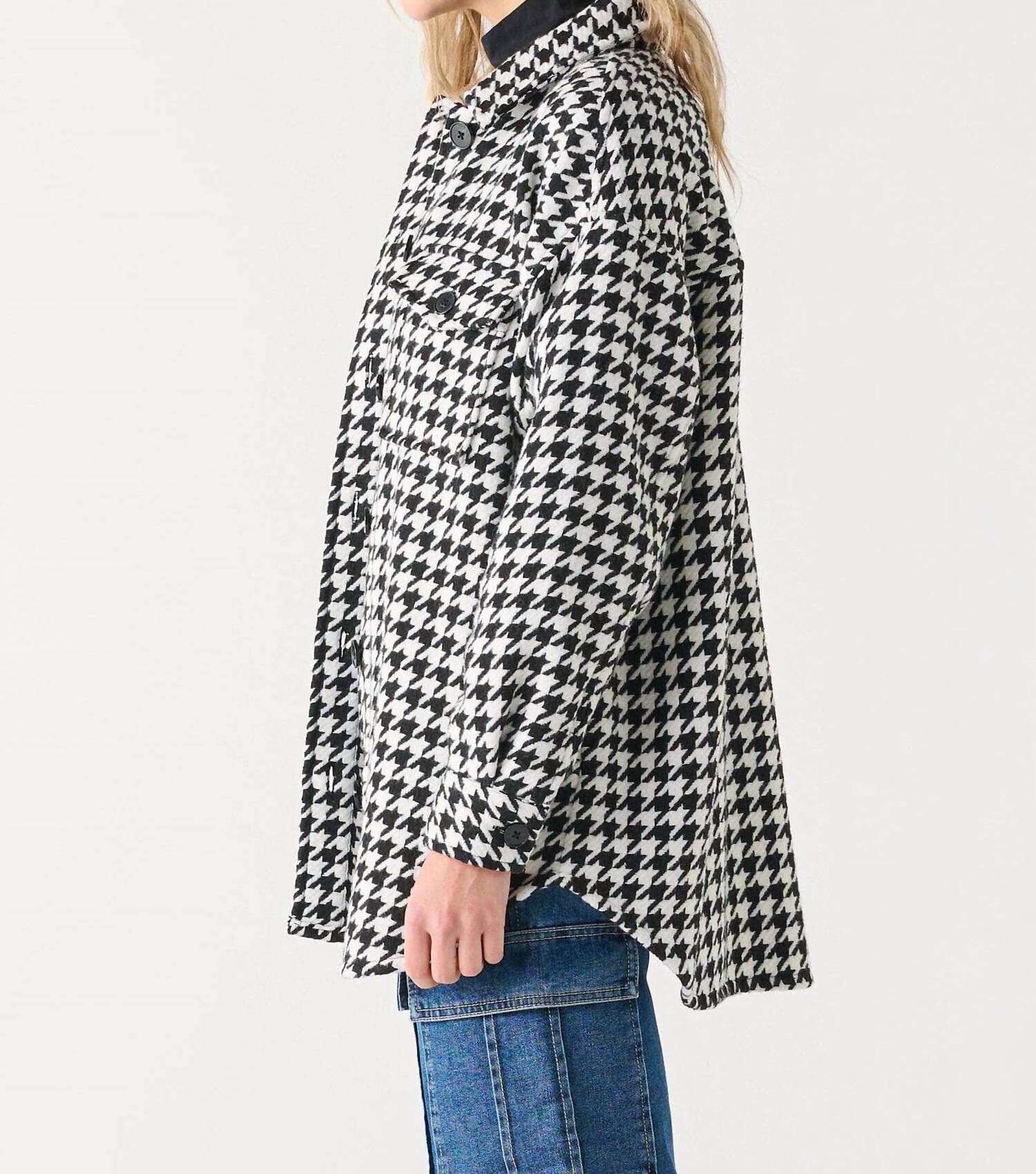 HOUNDSTOOTH BUTTON-UP SHACKET IN BLACK/WHITE, , alternate image number 5