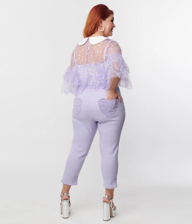 Smak Parlour Lavender Gingham Heart Pocket Smarty Pants Capri, , alternate image number null