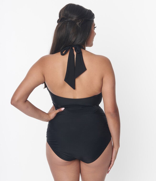 Unique Vintage Black Belted Halter Swimsuit, , alternate image number 5