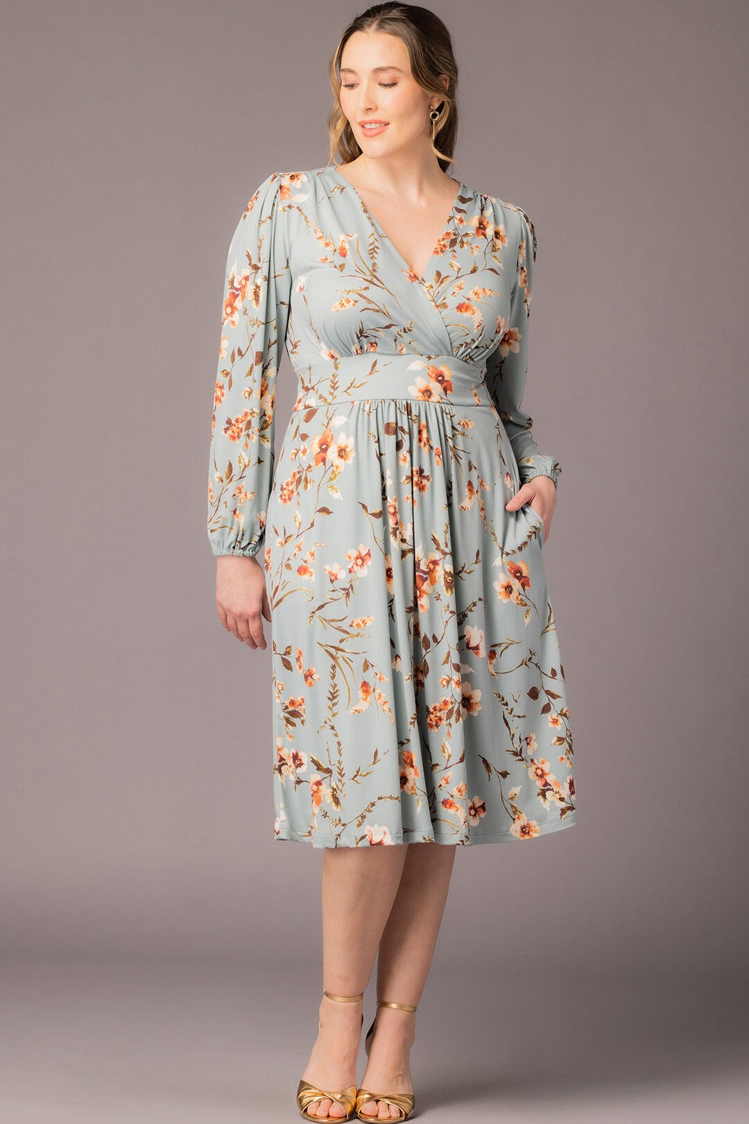 Diana Long Sleeve Dress, Spring Meadow / Sage Green, alternate image number 5