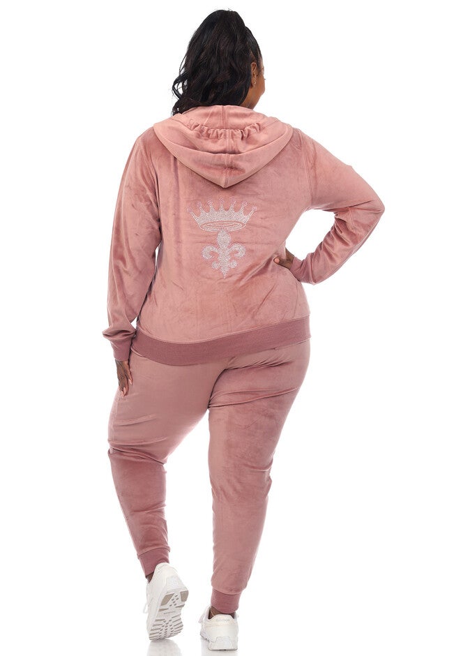 Rhinestone 2 Piece Velour Tracksuit Set, Pink / Pink, alternate image number 2