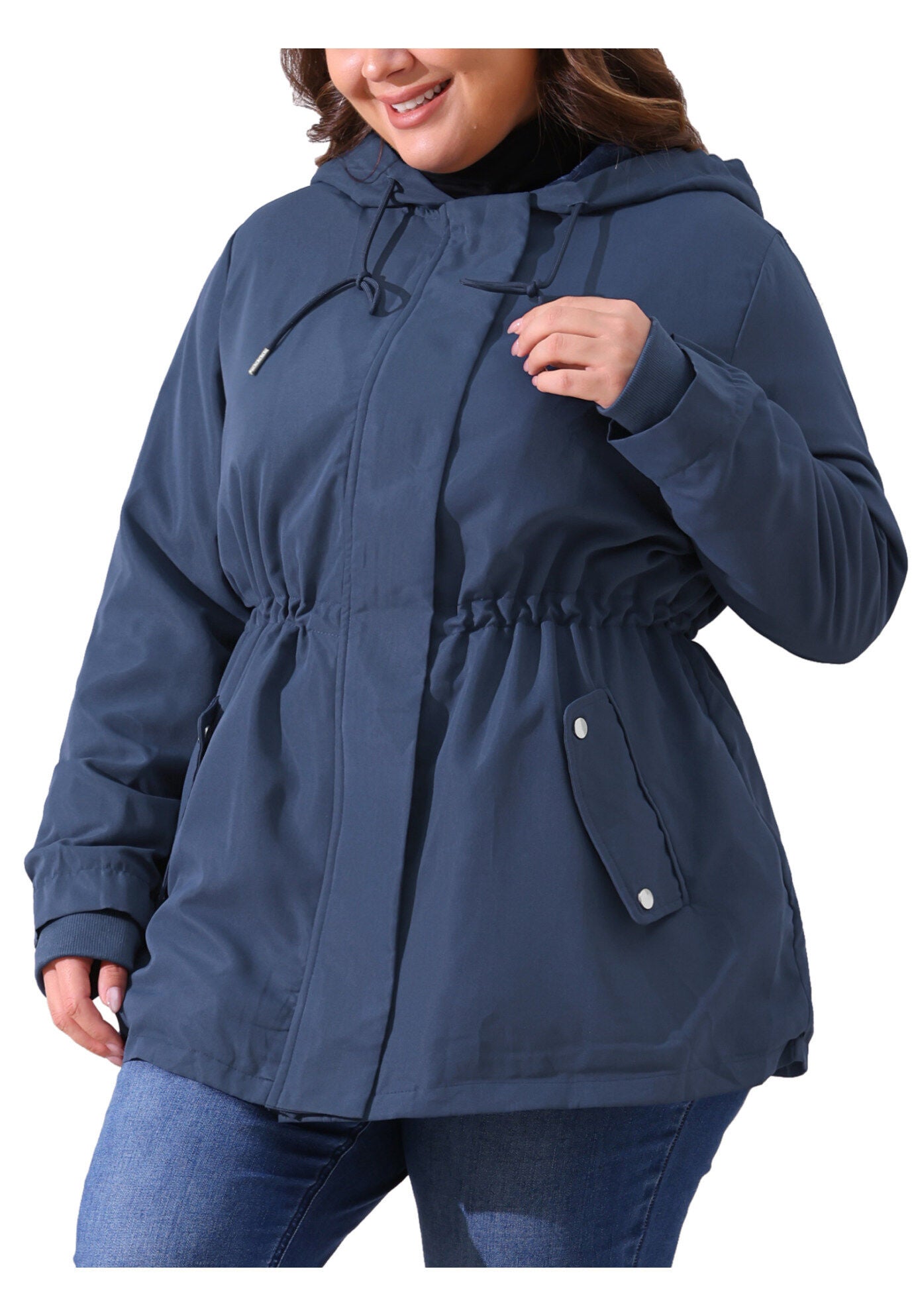 Waterproof Fleece Lined Rain Jacket Hooded Windbreaker Coat, Navy Blue / Navy, alternate image number 1