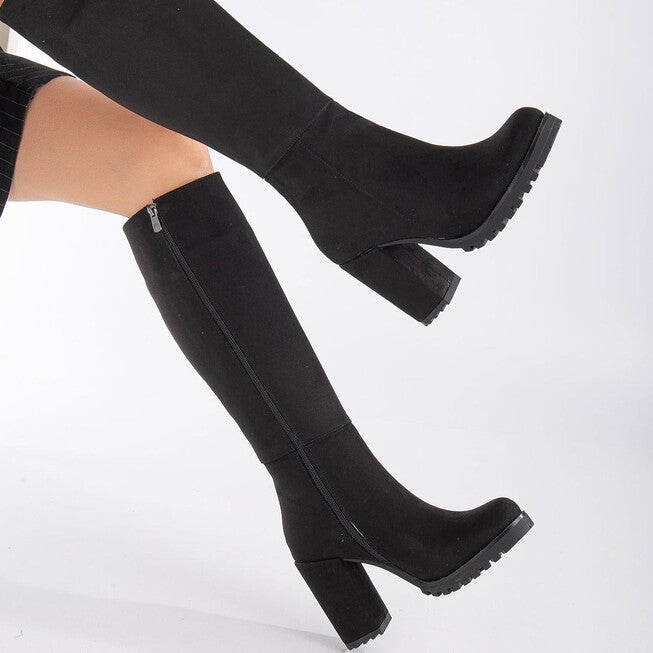 ALIZE - BLACK SUEDE WIDE CALF PLATFORM BOOTS, BLACK / Black, alternate image number 2