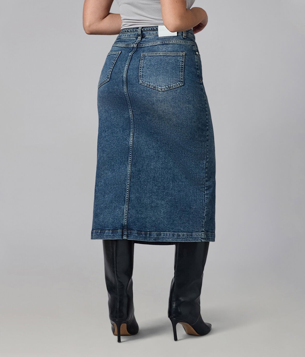 HALSTON-FN High Rise Denim Skirt, Film Noir / Navy, alternate image number 1