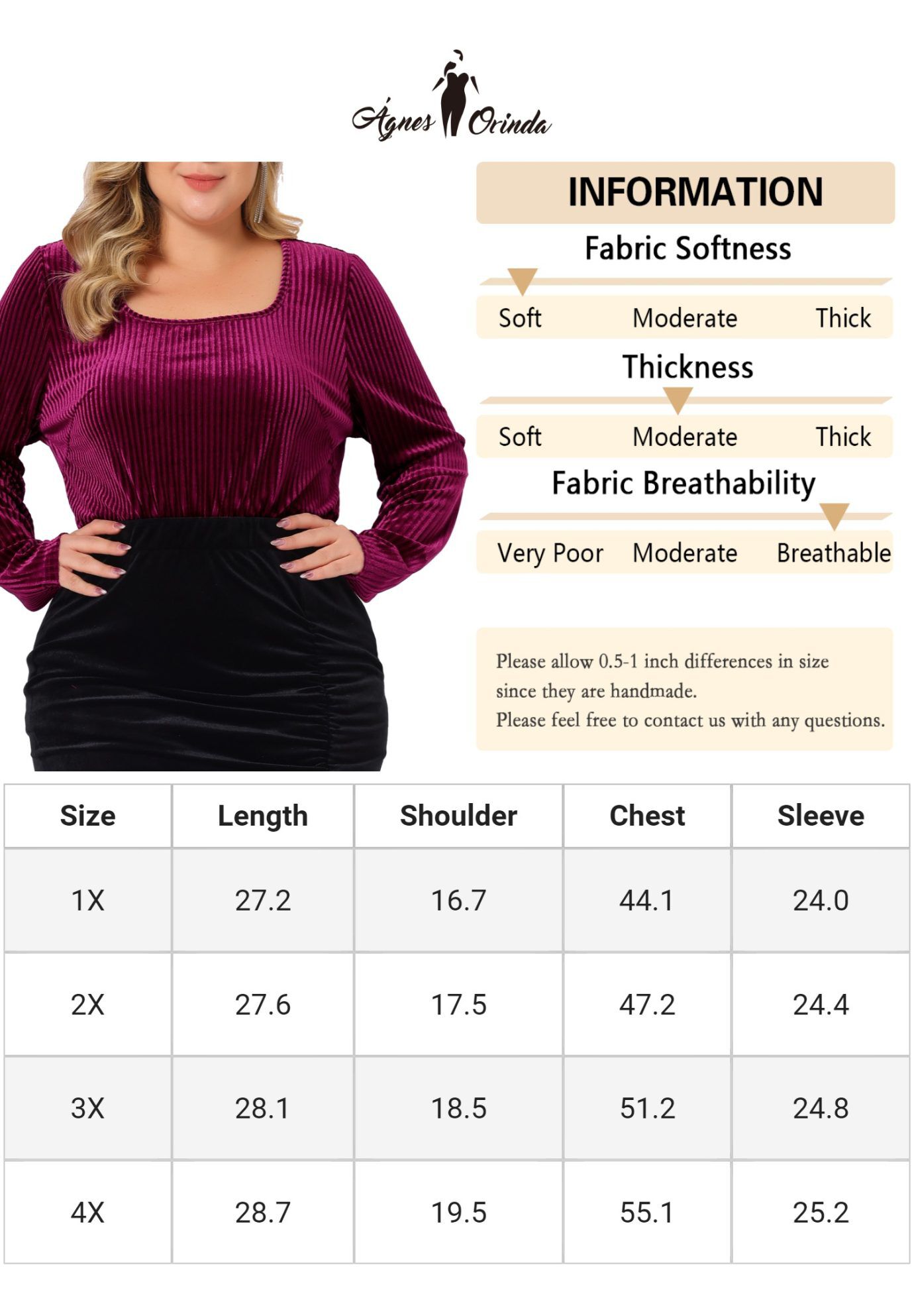 Square Neck Pullover Long Sleeve Blouse Tunic Velvet Top, Burgundy / Red, alternate image number 4