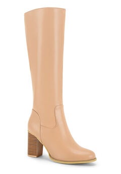 Round Toe Stacked Block Heels Knee High Boots