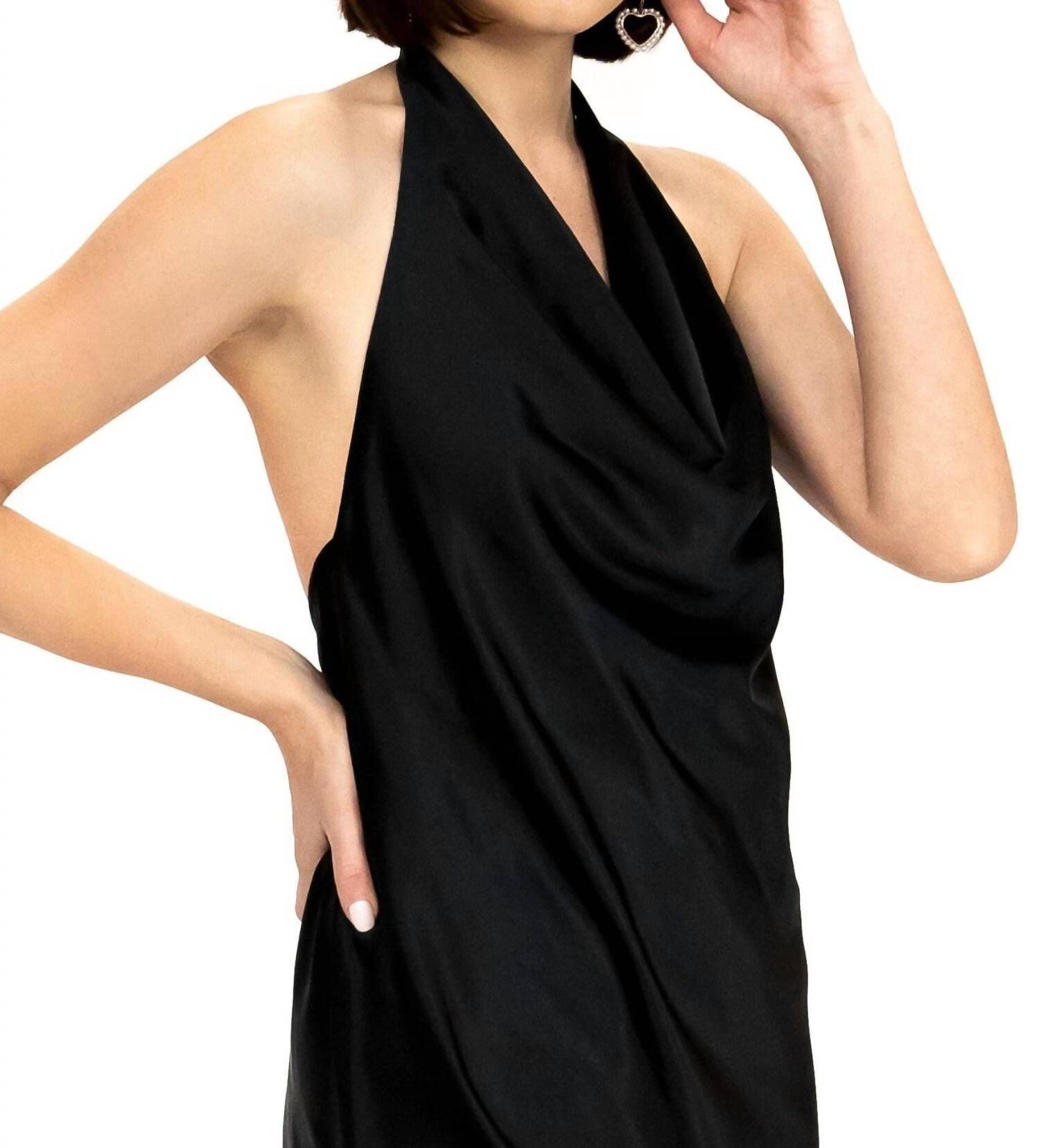 COWL NECK MINI DRESS IN BLACK, , alternate image number 6