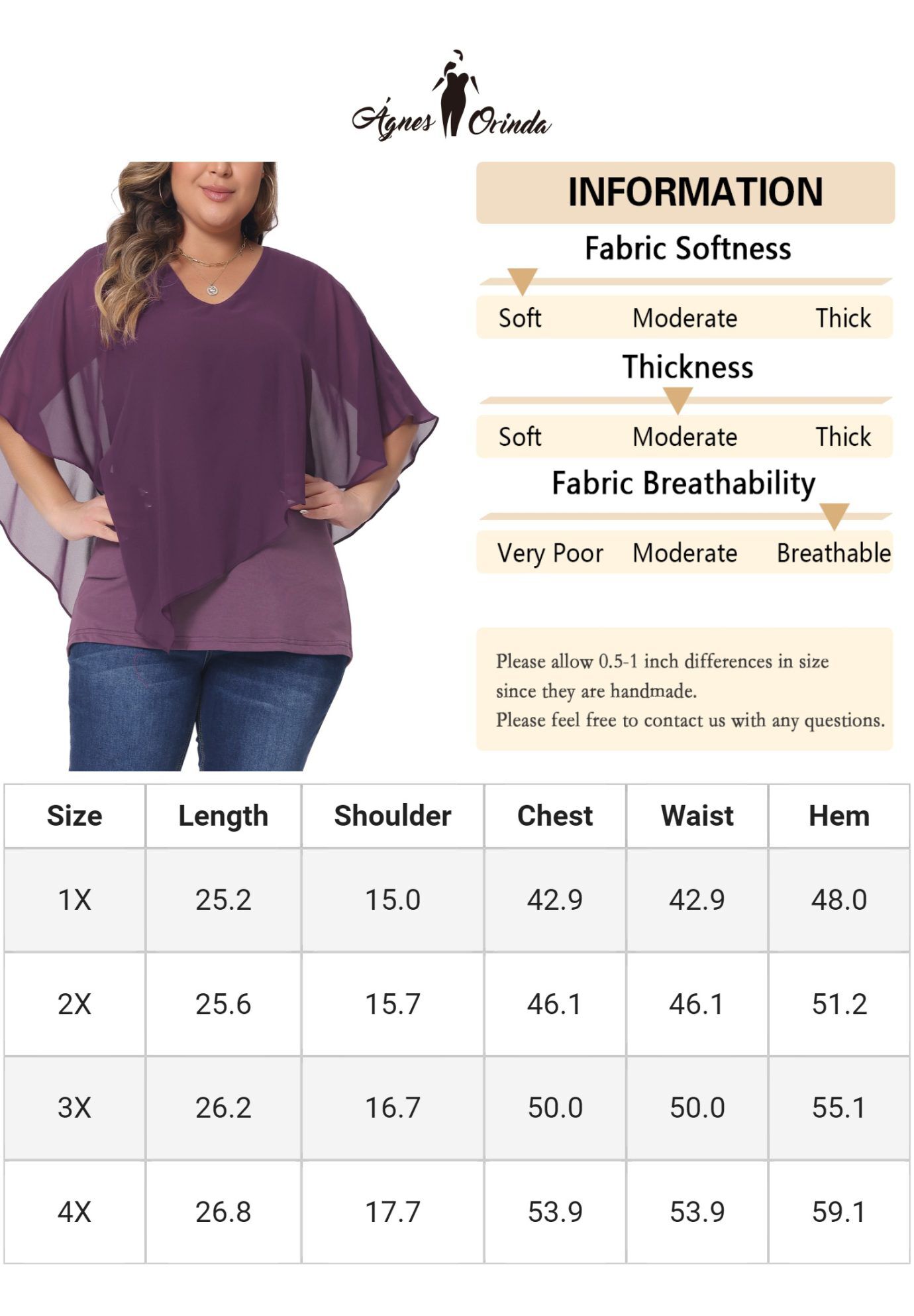 V Neck Flowy Shirt Double Layered Chiffon Top, Purple / Purple, alternate image number 4