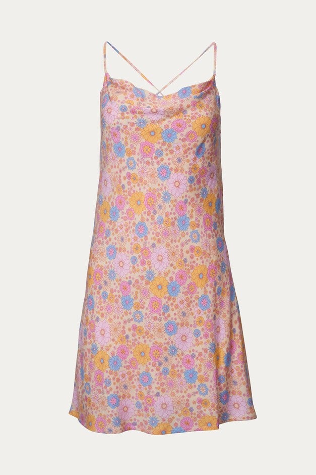 FLORAL-PRINT JERSEY MINI DRESS IN PINK/YELLOW, , alternate image number null