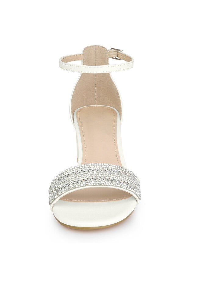 Rhinestone Sparkly Chunky Heels Sandals, White / White, alternate image number 1