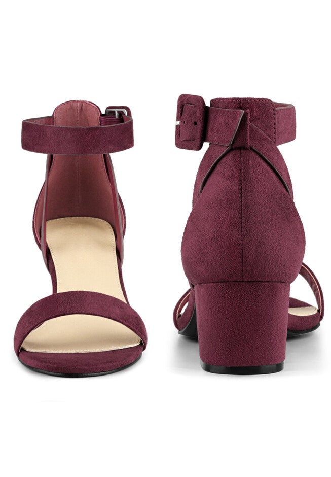 Open Toe Ankle Strap Block High Heels Sandals, Burgundy / Burgundy, alternate image number 1