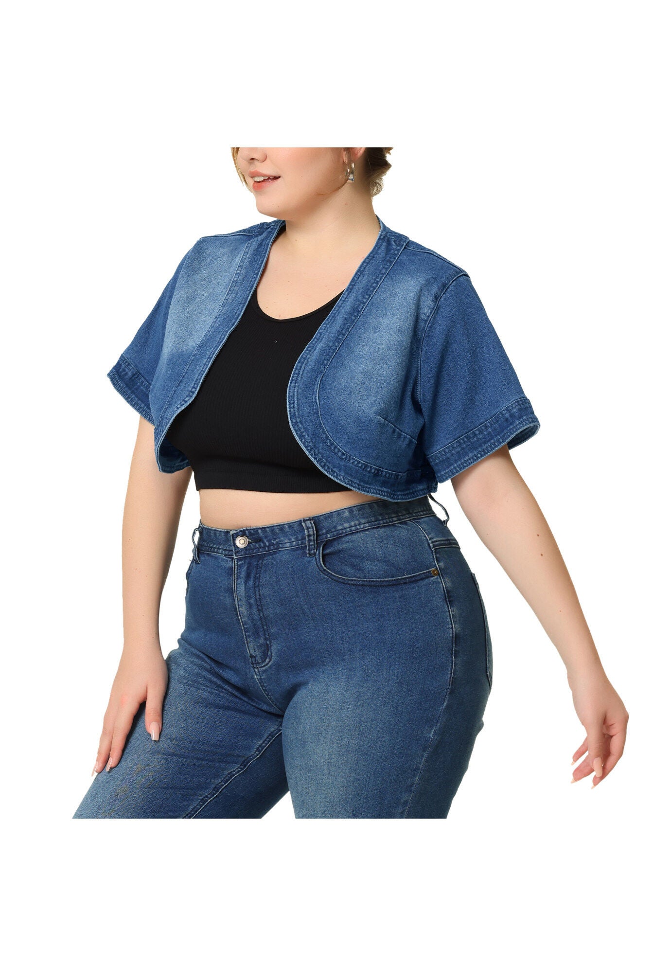 SHORT CROP DENIM JACKET SHRUG, Blue / Royal Blue, alternate image number 4