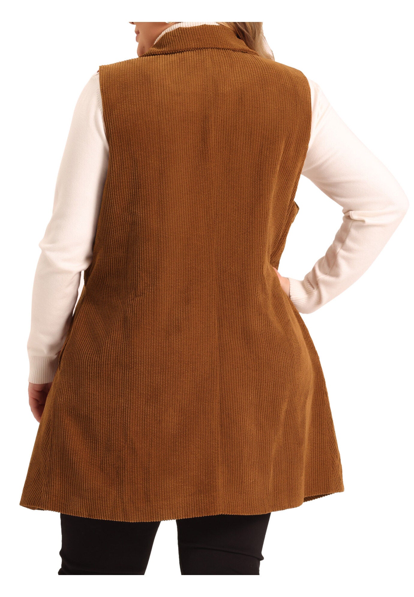 CORDUROY SINGLE BREASTED SLEEVELESS VEST JACKET, Brown / Brown, alternate image number 3