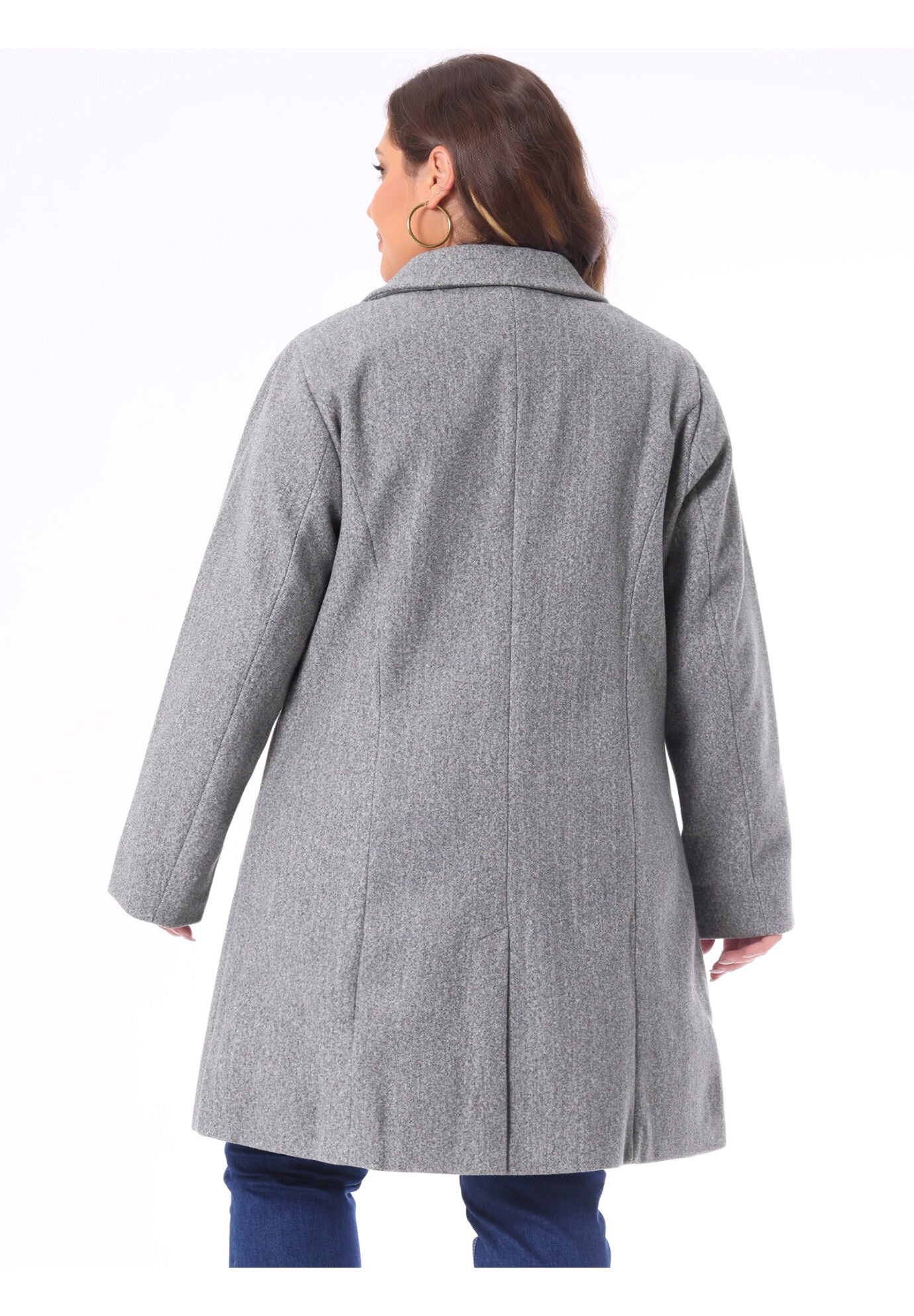 SINGLE BREASTED NOTCHED LAPEL LONG WINTER COAT, Grey / Light Grey, alternate image number 3