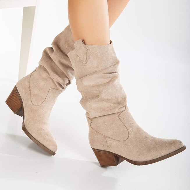 BONNIE - BEIGE SUEDE SLOUCH WESTERN BOOTS, BEIGE / Beige, alternate image number null